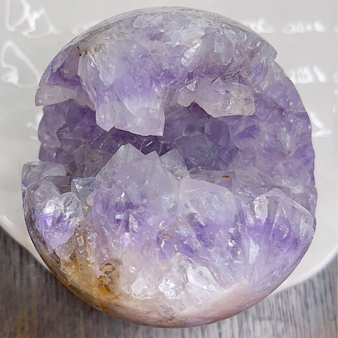 大! 天然石 ジオード アゲート ピンクアメジスト 共生 スフィア パープル