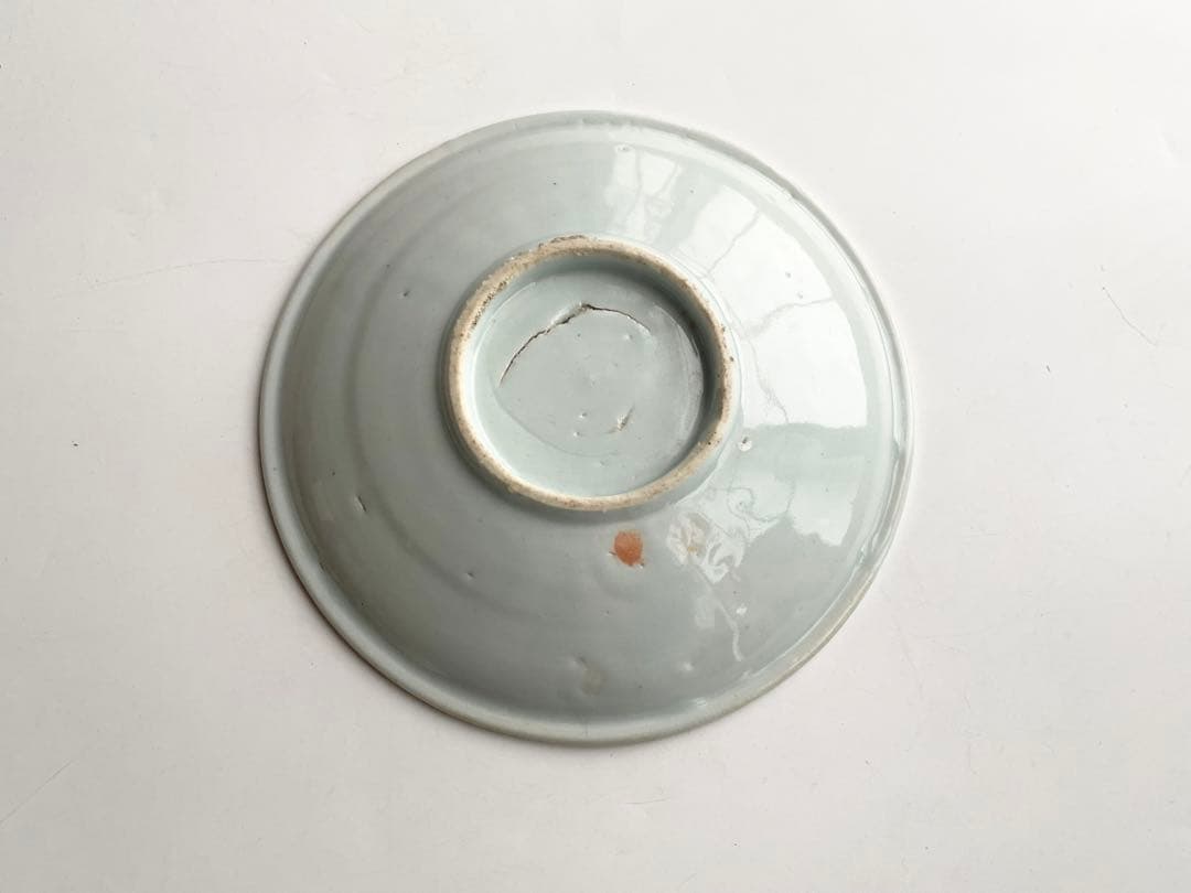 骨董　アンティーク　初期伊万里　染付　独釣図　鎬縁　六寸皿　丸皿　古伊万里　完品