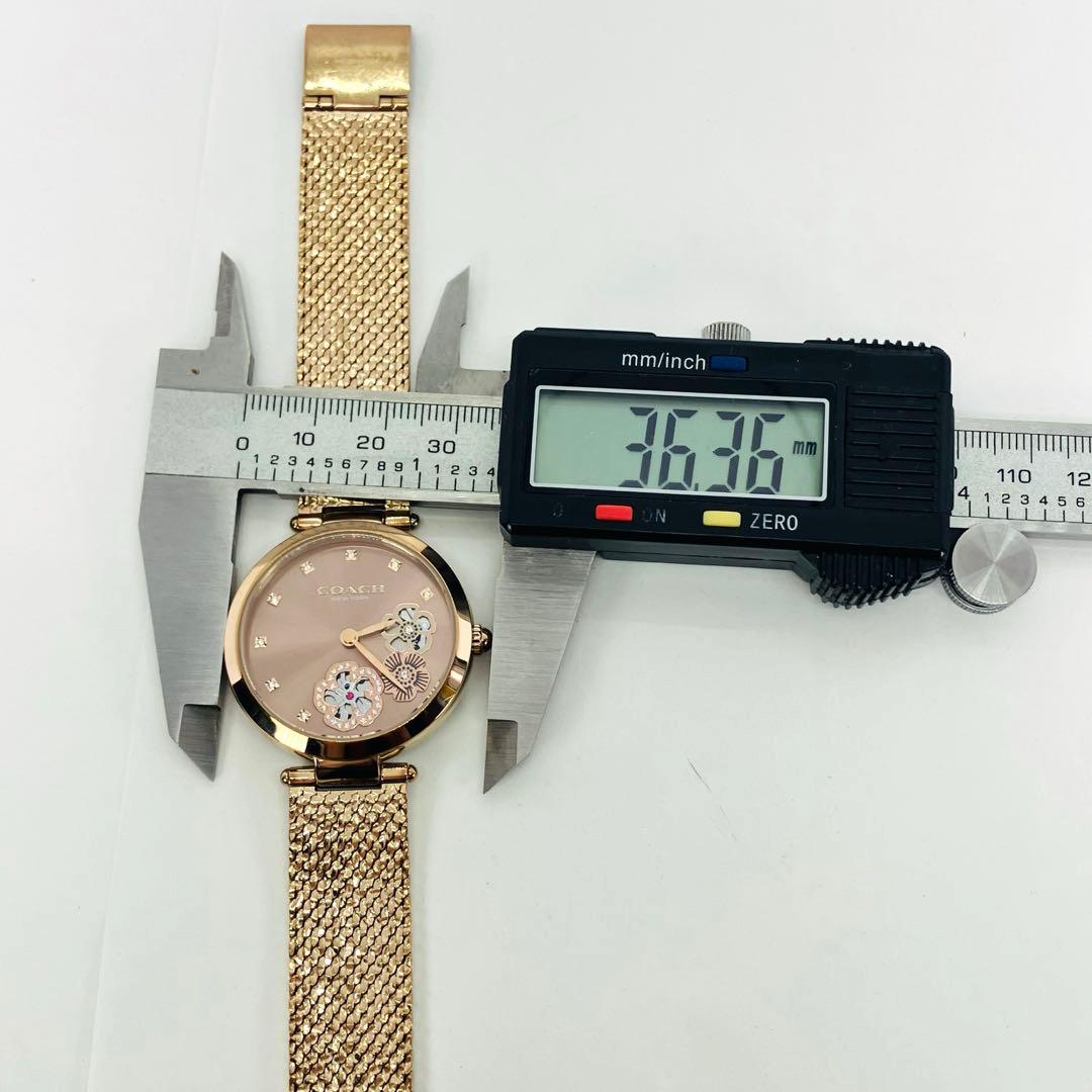 美品 コーチ ラインストーン付 花柄 レディース腕時計 ピンクゴールドカラー