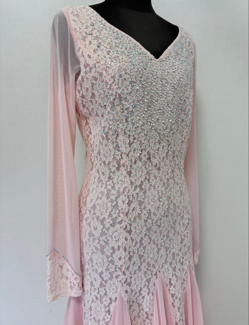 社交ダンスワンピース　パーティワンピース　ソシアルダンス　ピンク