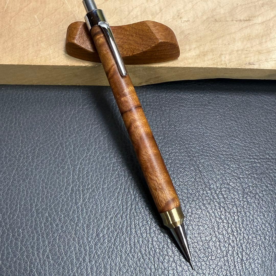 195台湾樟変わり杢　木製シャーペン　強低重心ダブルR 真鍮