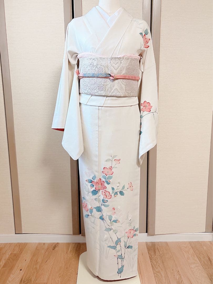 極美品　訪問着　フルセット 本加賀友禅 裄70 卒業式　入学式　L LL 白