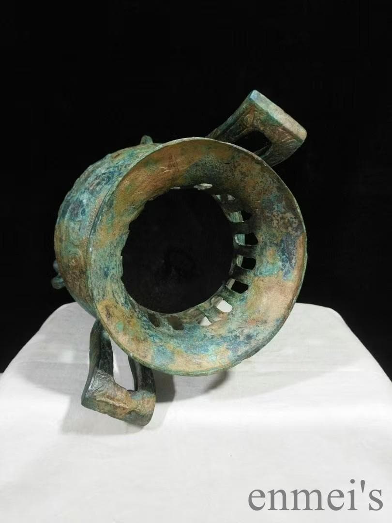 中国古美術 戦国 青銅器 朝冠耳香炉 禮器 香道具 風紋彫刻 芳香具 案頭 骨董