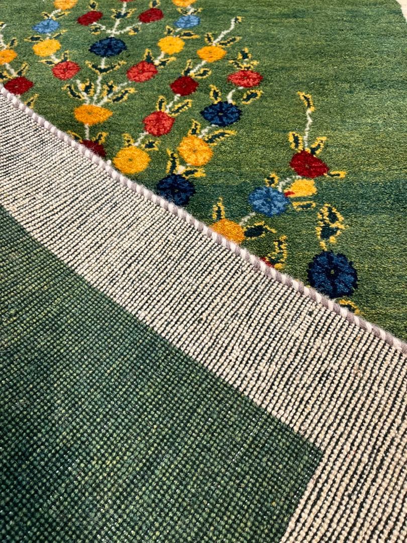 【キャンペーン】ギャッベ リビング168×120 グリーン　緑　生命の木　花