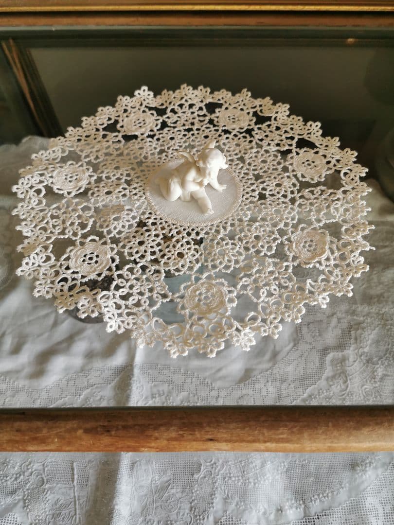 アンティーク アイリッシュリネン クロシェ編み花モチーフ ドイリー タティング風