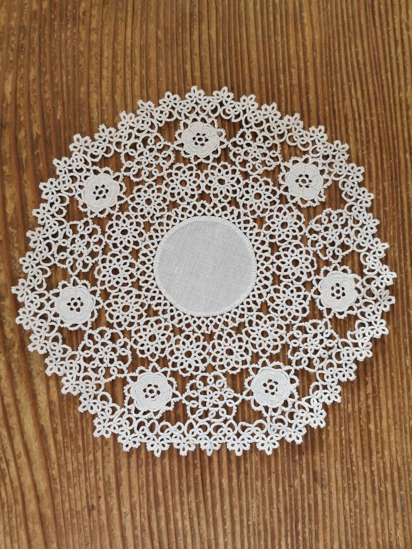 アンティーク アイリッシュリネン クロシェ編み花モチーフ ドイリー タティング風
