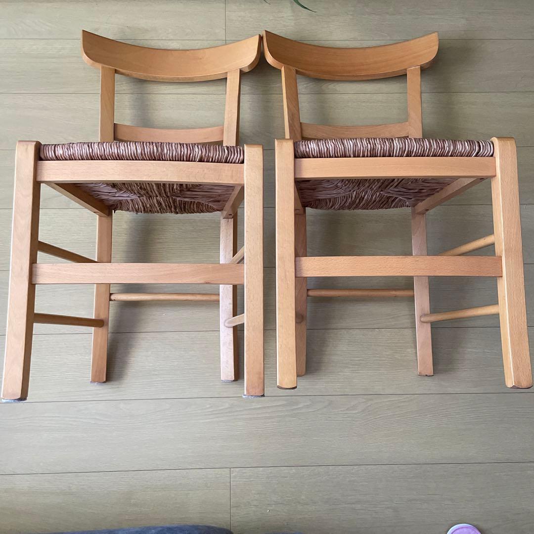 木製編み込み座面の椅子 2脚セット