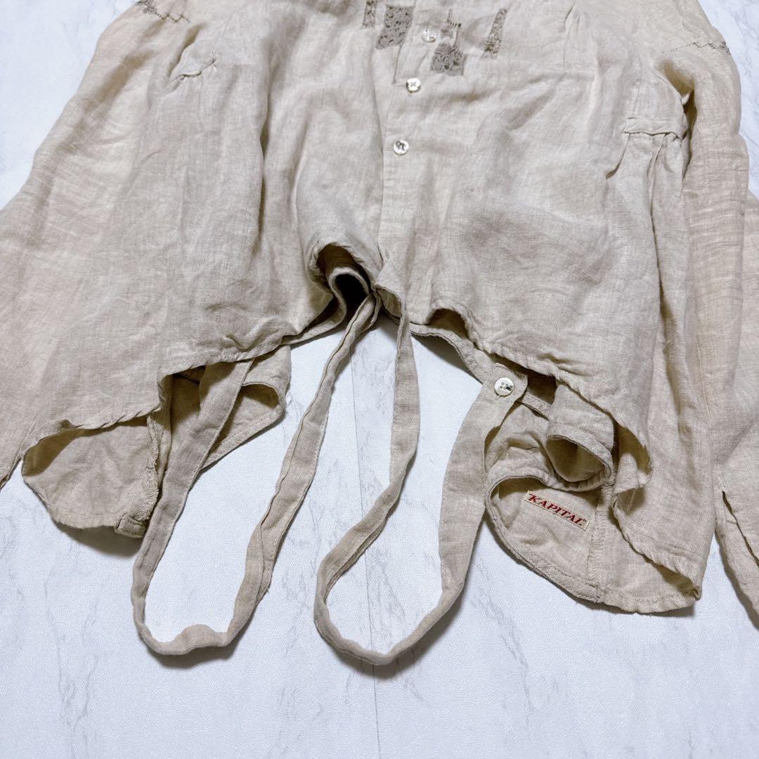 【希少】KAPITAL リネン 100% カシュクールシャツ 刺し子 生成り