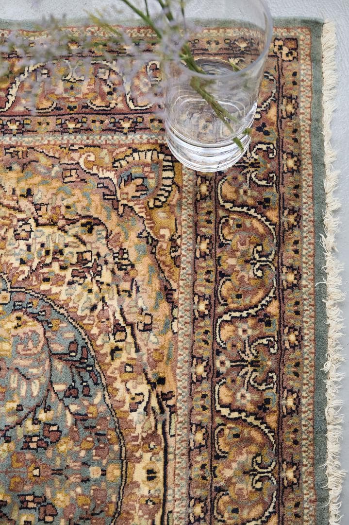 ヴィンテージラグ　トライバルラグ　ラホール産（210×124cm）青　茶　グレー