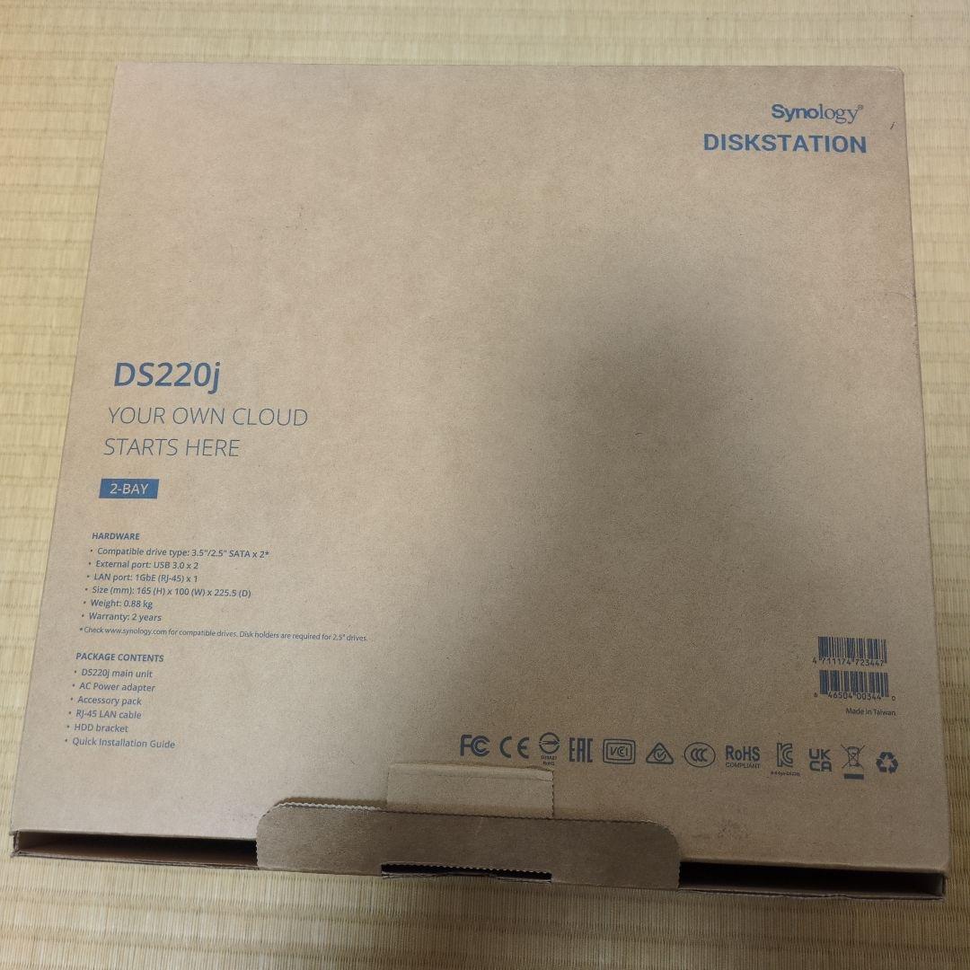 Synology DS220j NAS 動作確認・初期化済　元箱付属