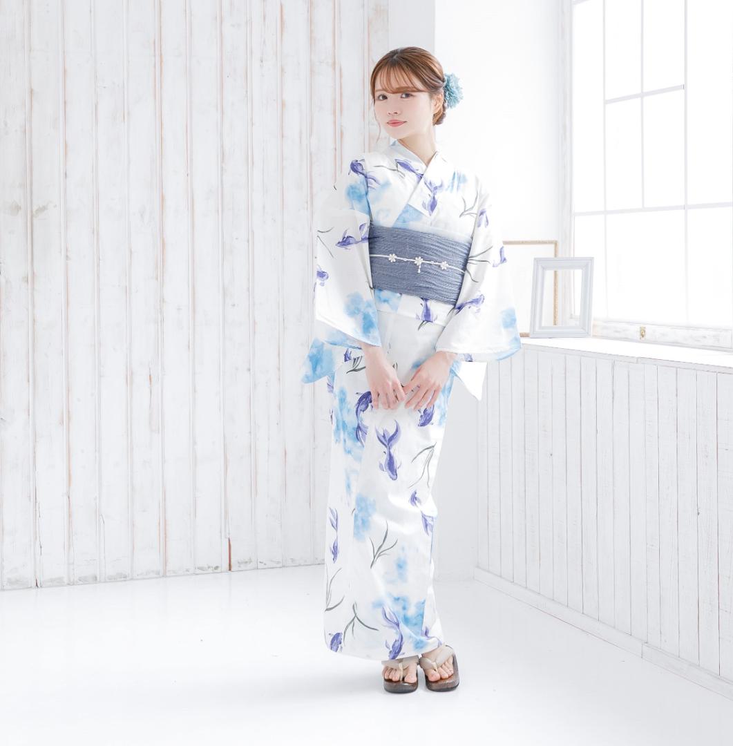 新品 浴衣 セット 浴衣セット ゆかた 大人 レディース 金魚 青 K7
