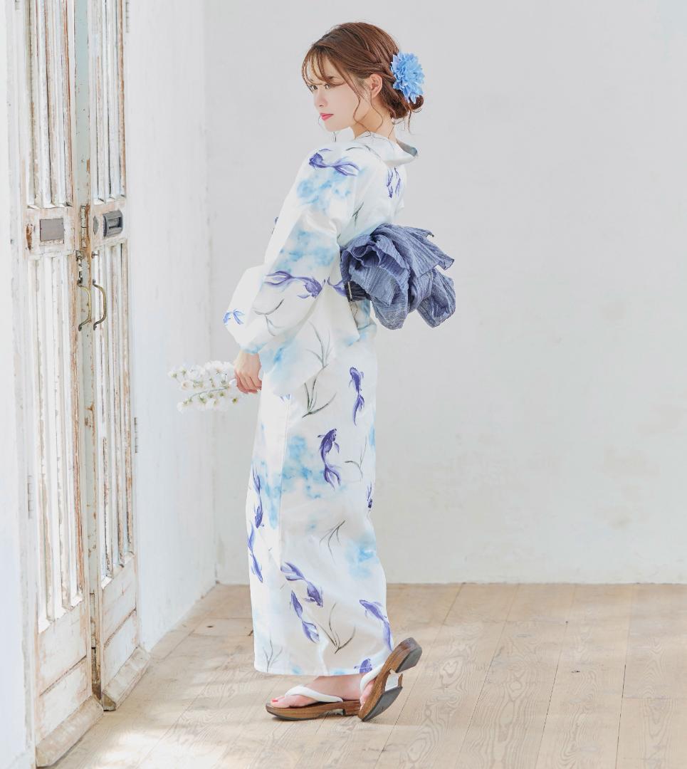 新品 浴衣 セット 浴衣セット ゆかた 大人 レディース 金魚 青 K7