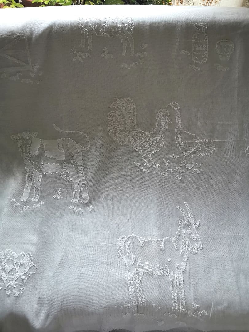 17日特別価格✾アンティーク牧場マドラスレース 酪農 羊馬山羊豚鶏カーテンパネル