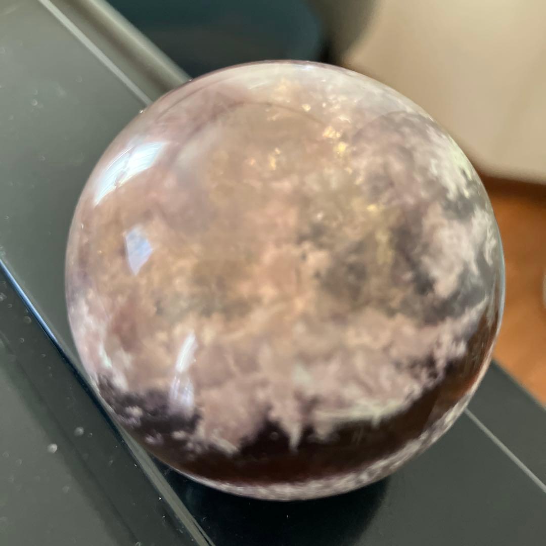 美！オーラライト23とフローライト　共生　スフィア　天然石置物　E192