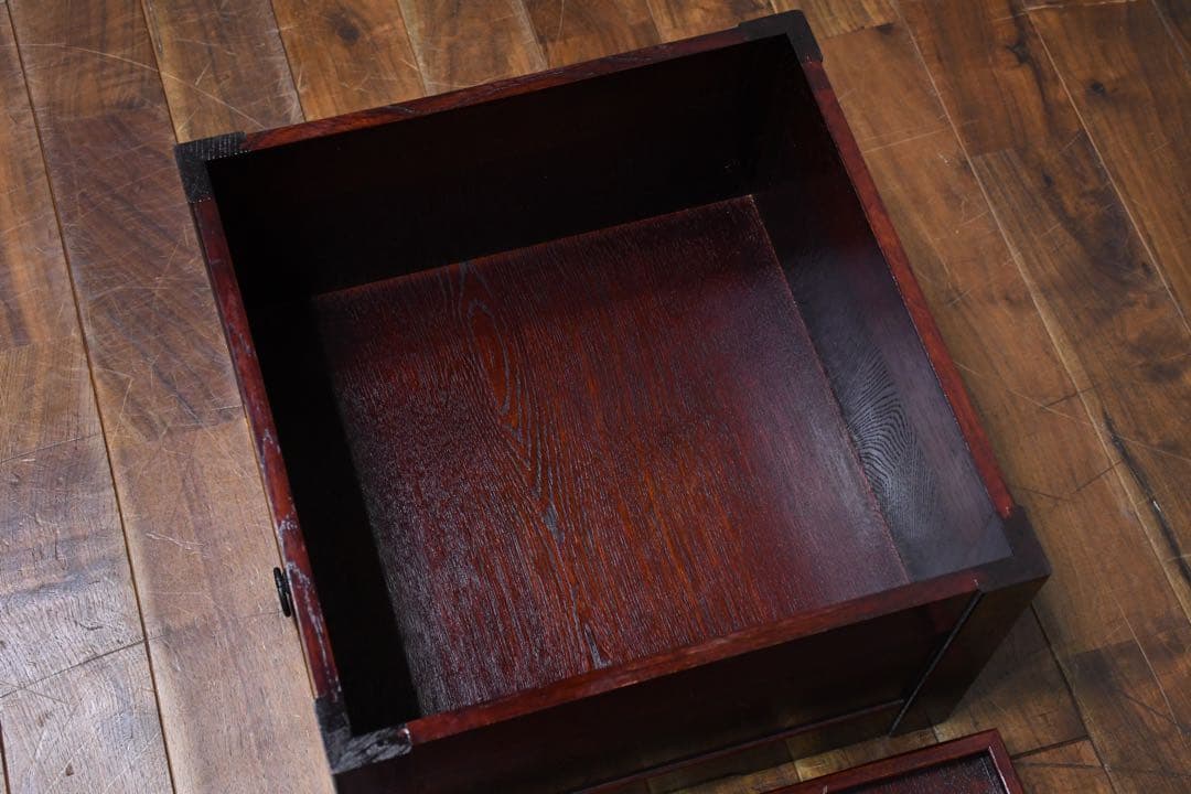 EAK76 けやき/欅 箱火鉢 角火鉢 抽斗付き 蓋付き収納庫 小物入れ