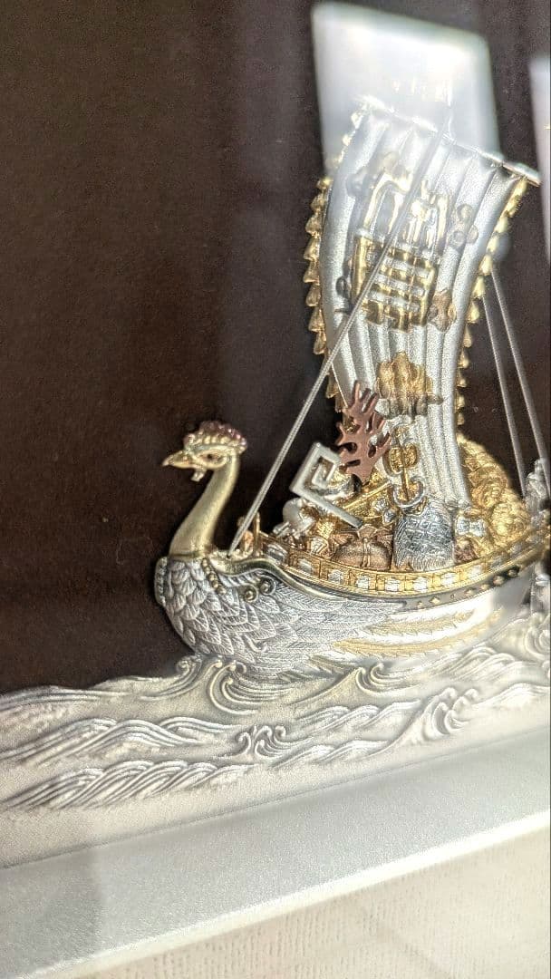 純銀レリーフ【宝船 鳳凰】金属工芸家 二代目関竹比 SILVER999