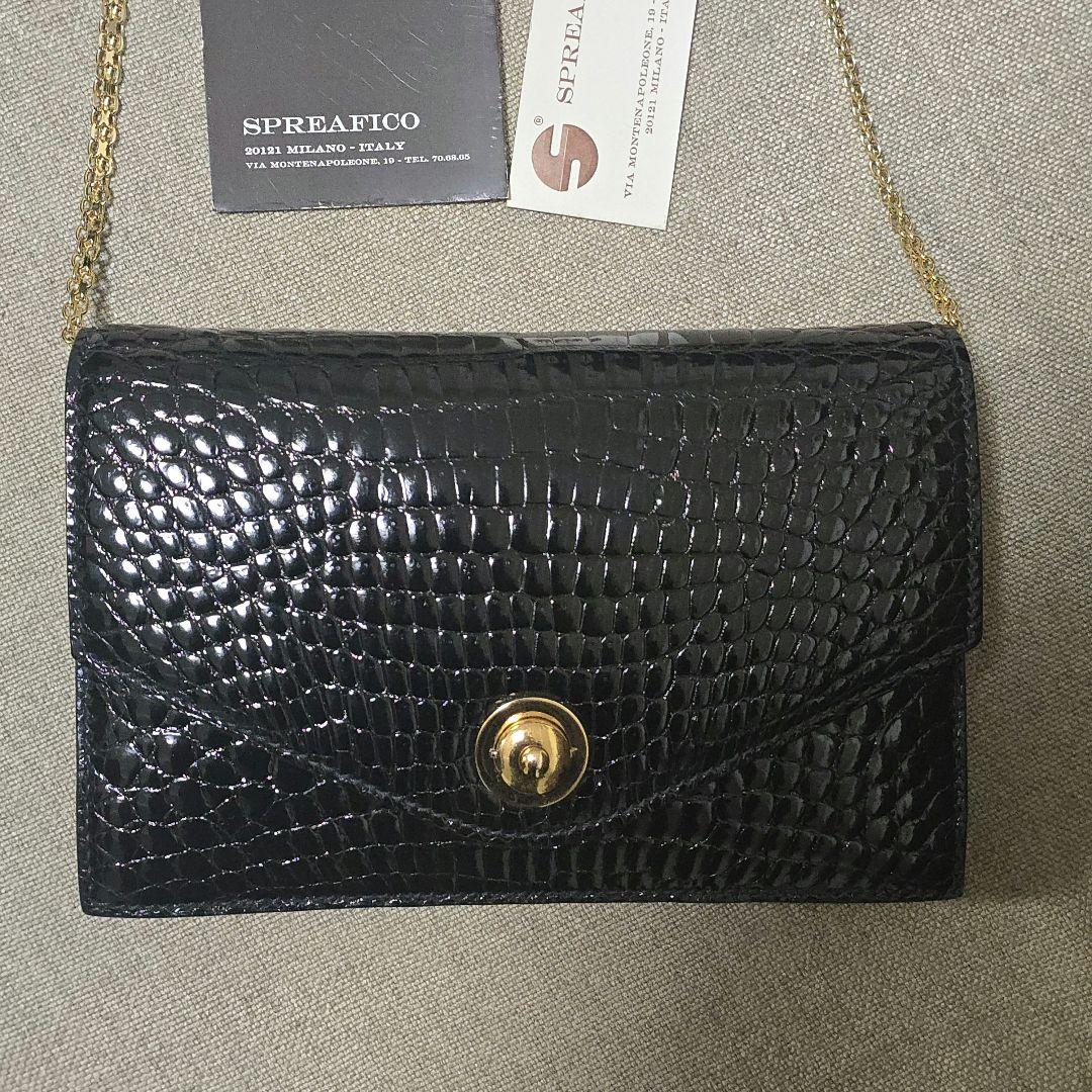 美品SPREAFICOクラッチバッグシャイニングクロコダイル