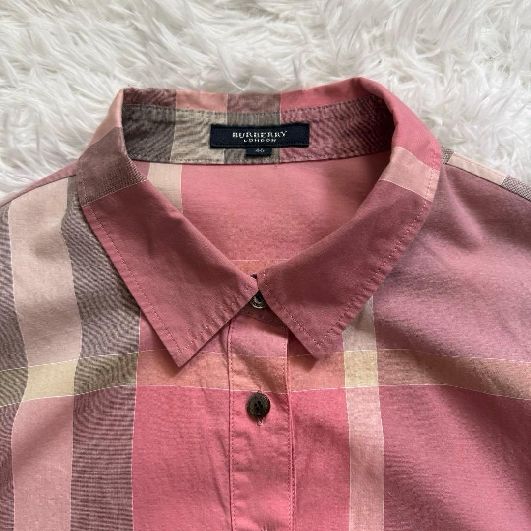 美品 BURBERRY バーバリーロンドン メガチェック シャツ ピンク 46