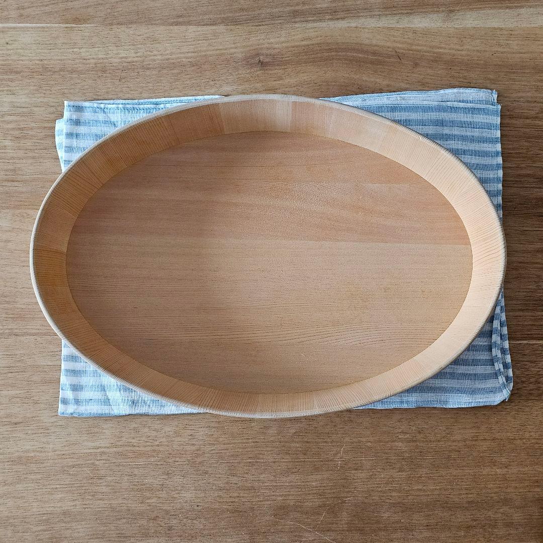 さわら　楕円の飯台 大 専用蓋付　すし桶　おひつ　自在道具　【アク抜き作業済】