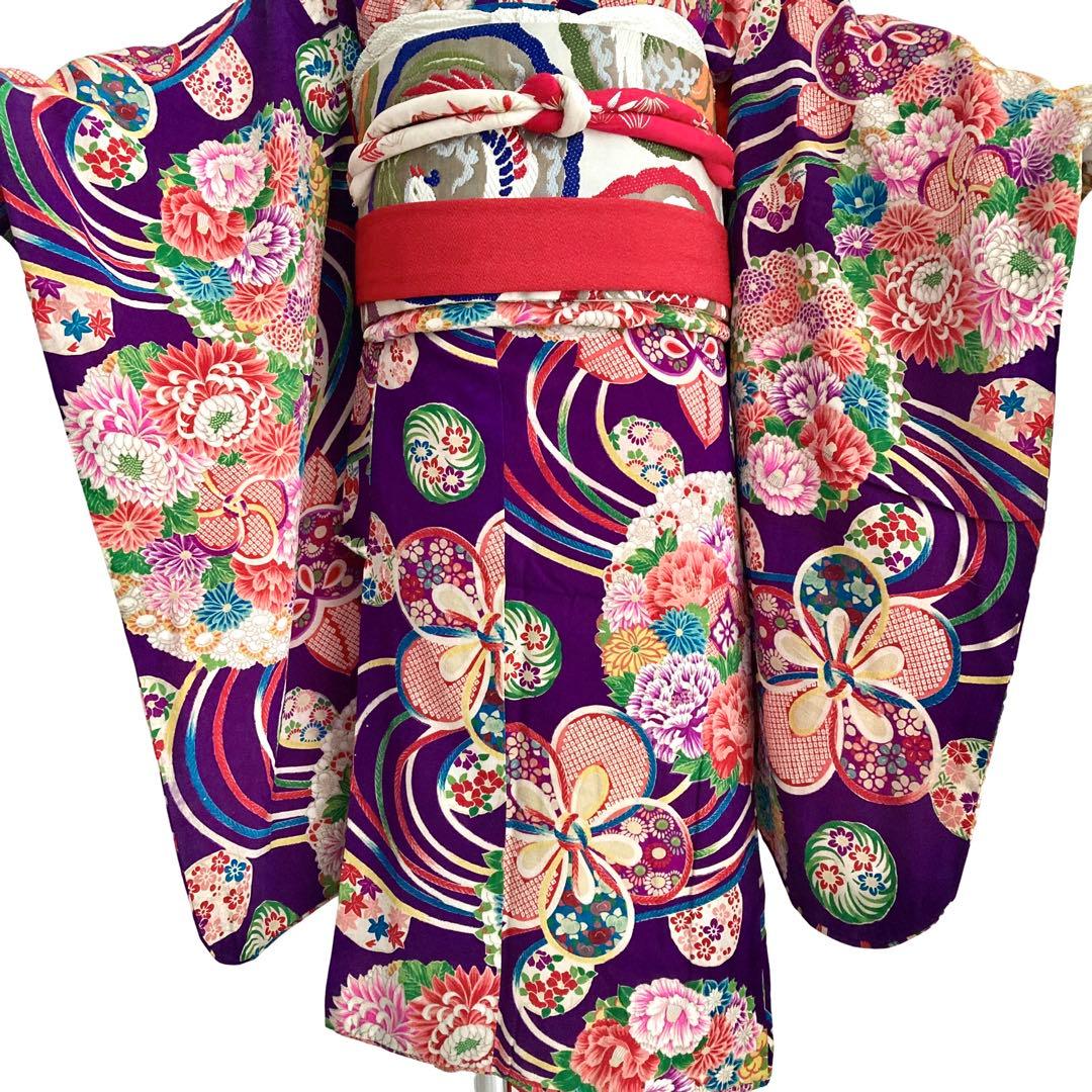 アンティーク  女の子  子供着物  紫  NO6