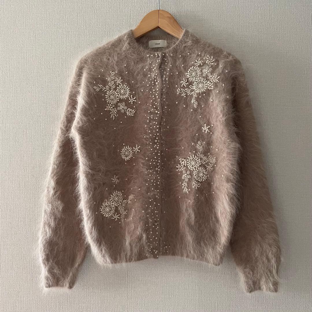 美品！IENA アンゴラ混 パールビーズ 刺繍カーディガン イエナ ファーニット
