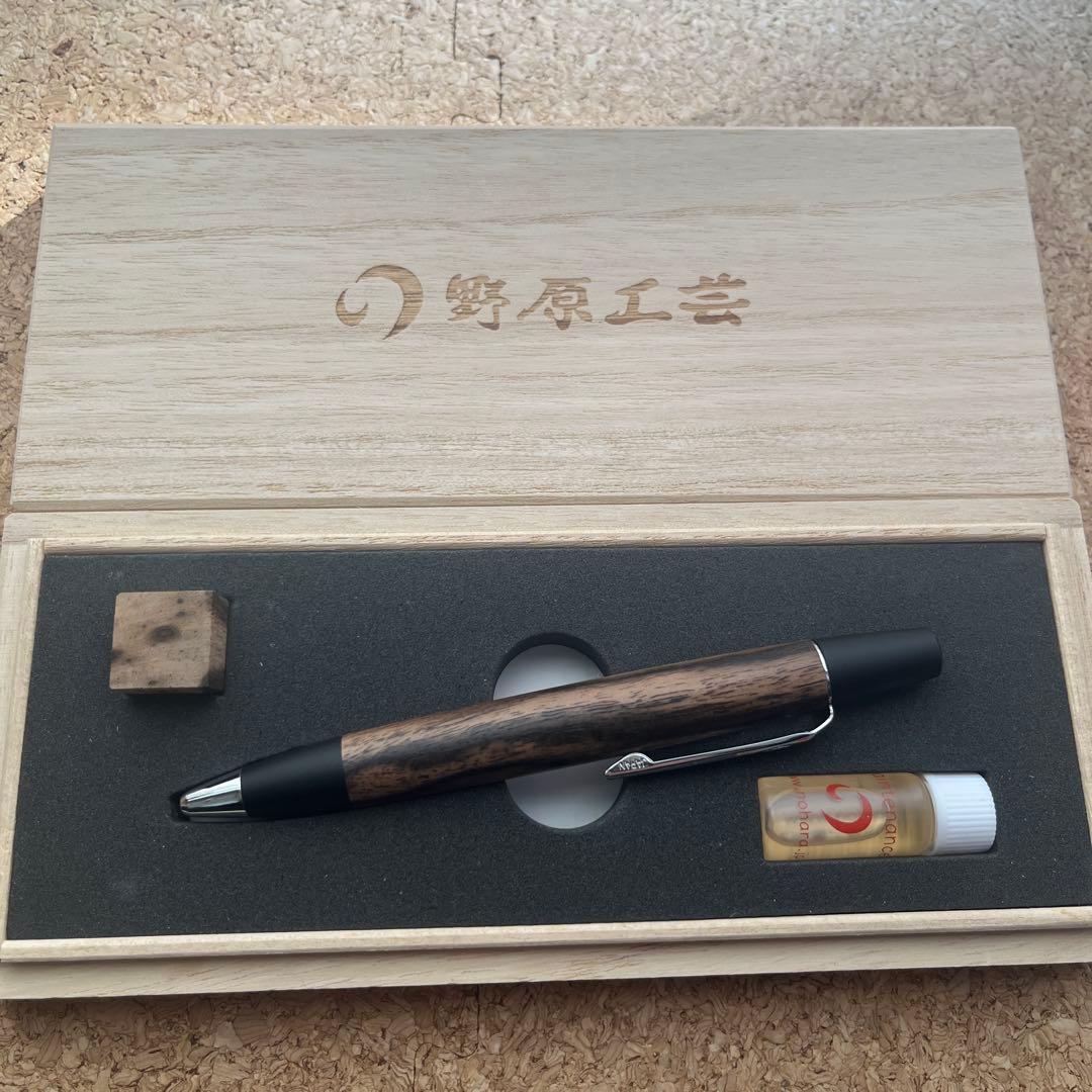 と*ふ様 野原工芸 特上黒柿　ロータリーボールペン　シルバー　　工房楔