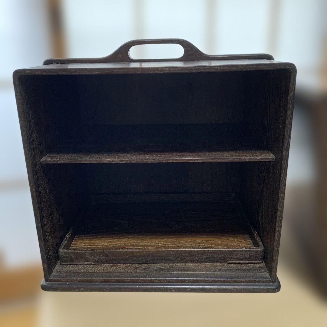 茶箱　煎茶道具箱　木製茶箱 2段収納 編み込みデザイン　古美術 持ち運び　野点