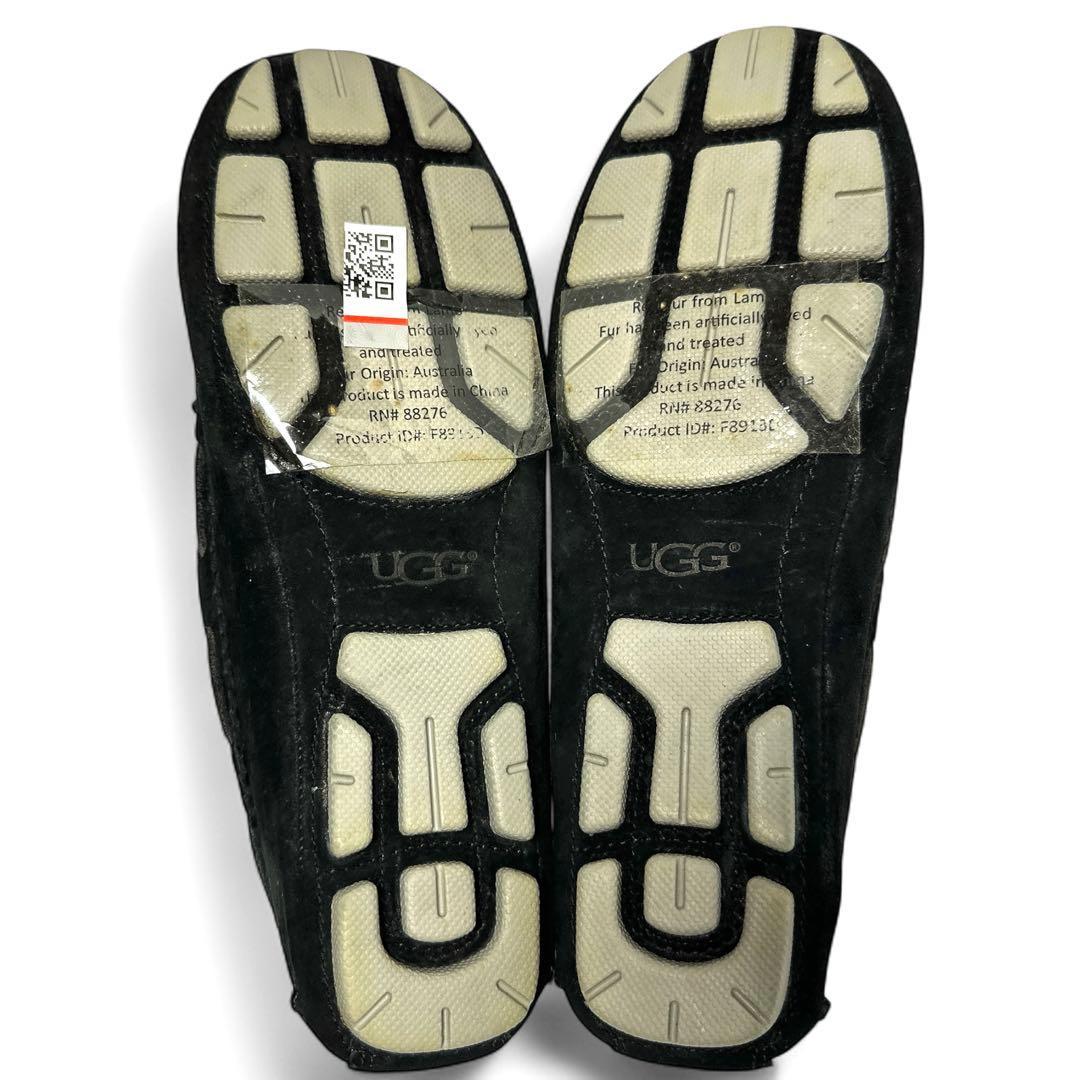 新品✨アグ 24㎝ スリッポン モカシン スエード 羊毛 ボア リボン 黒