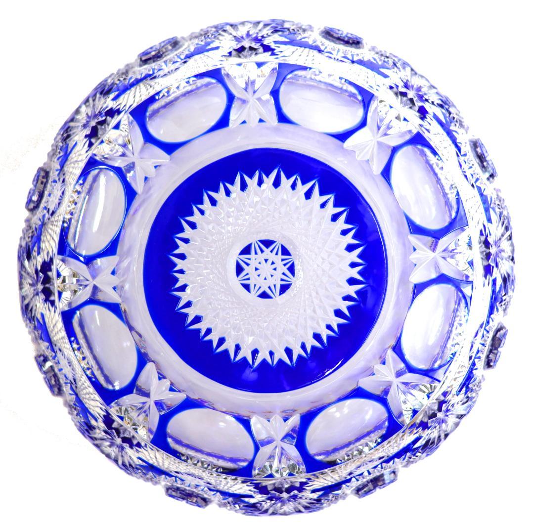 オールド・バカラ 1890年 大型 1.4kg 青色被せ 切子鉢 アートピース