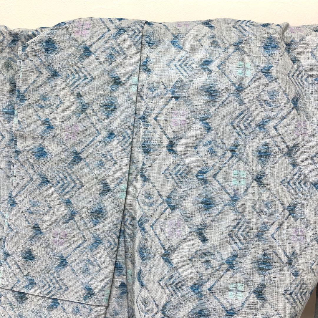 SK-035 夏着物 紬 薄物 広衿 菱 華 甕覗色