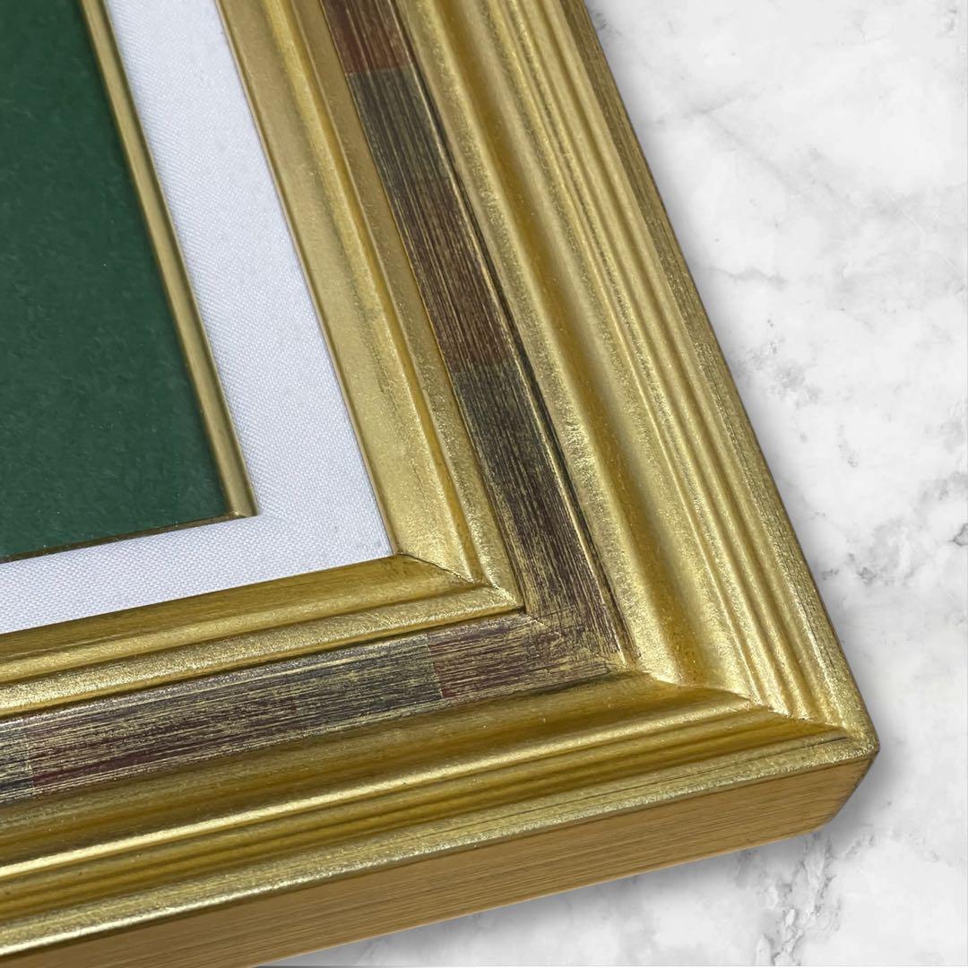 （新品）ゴールドフレーム 油彩額縁 緑色マット付き6号F用