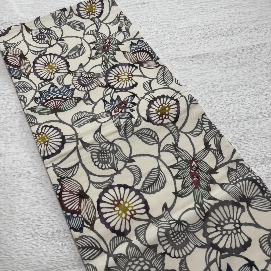 m-81 本場結城紬 紅型 正絹 袋帯 証紙付き