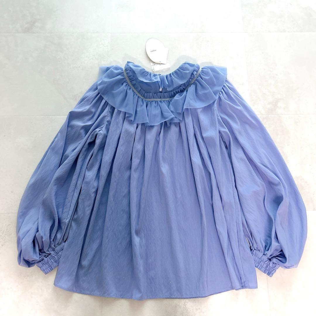 タグ付✨24SS✨現行　フミエタナカ　シアーギャザーシャツ　ブルー　フリル