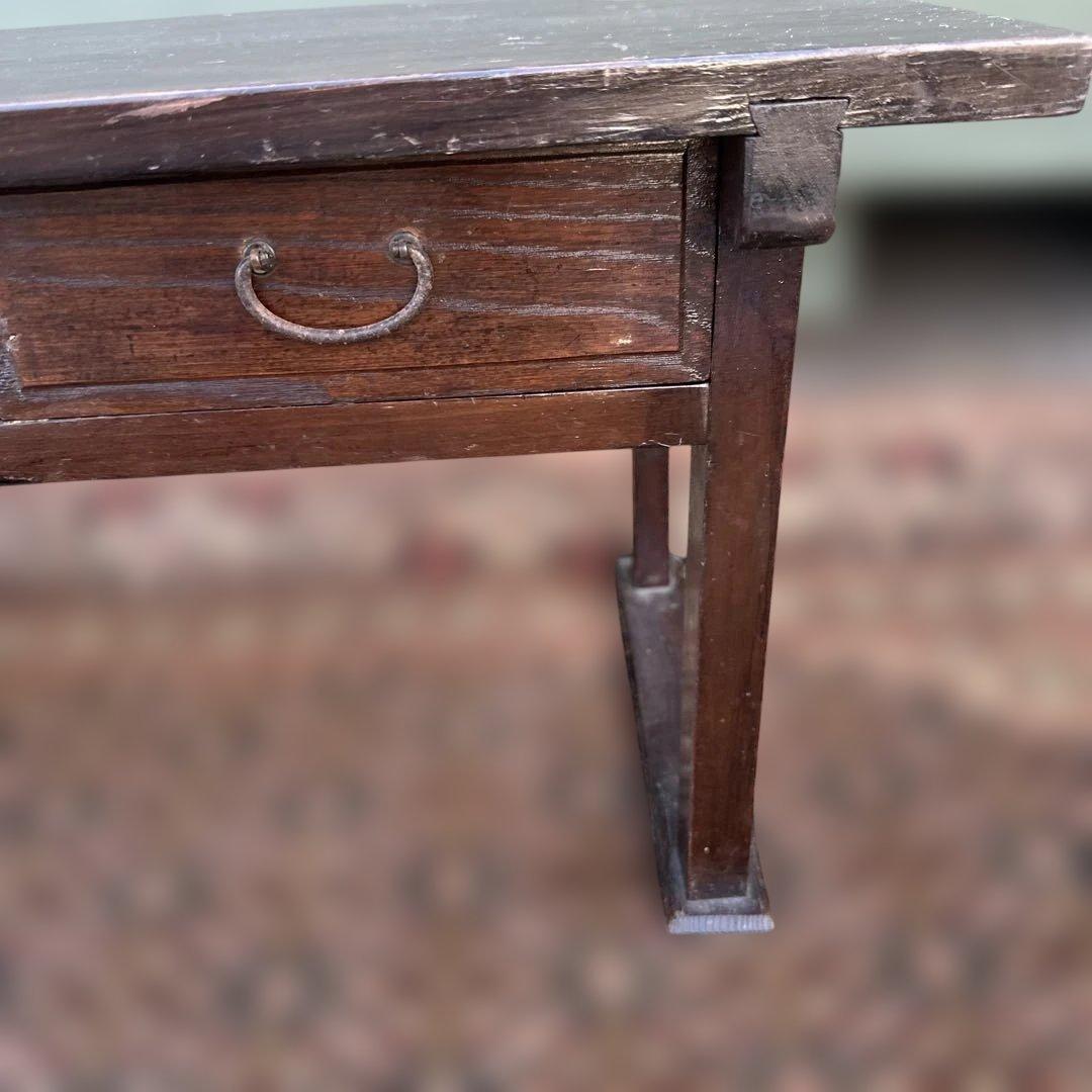 ヴィンテージ木製文机 ダークブラウン 引き出し2つ