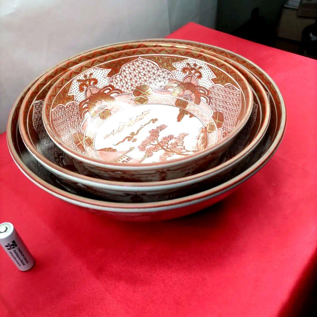 九谷焼　古九谷　金彩　赤絵　三ツ鉢　小鉢　中鉢　大鉢　骨董　希少　明治期