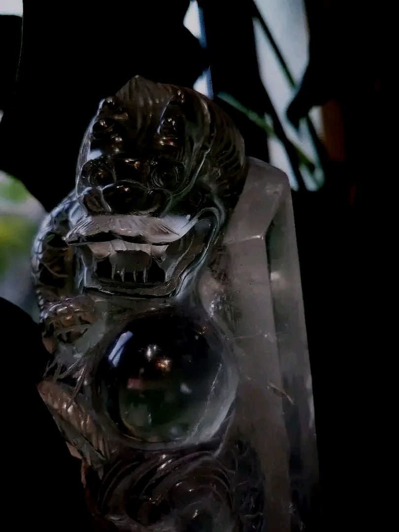 ▼激透明度❋14㌢1.4㎏✦純天然ヒマラヤ本水晶最高品質✤龍神✶宝珠手彫