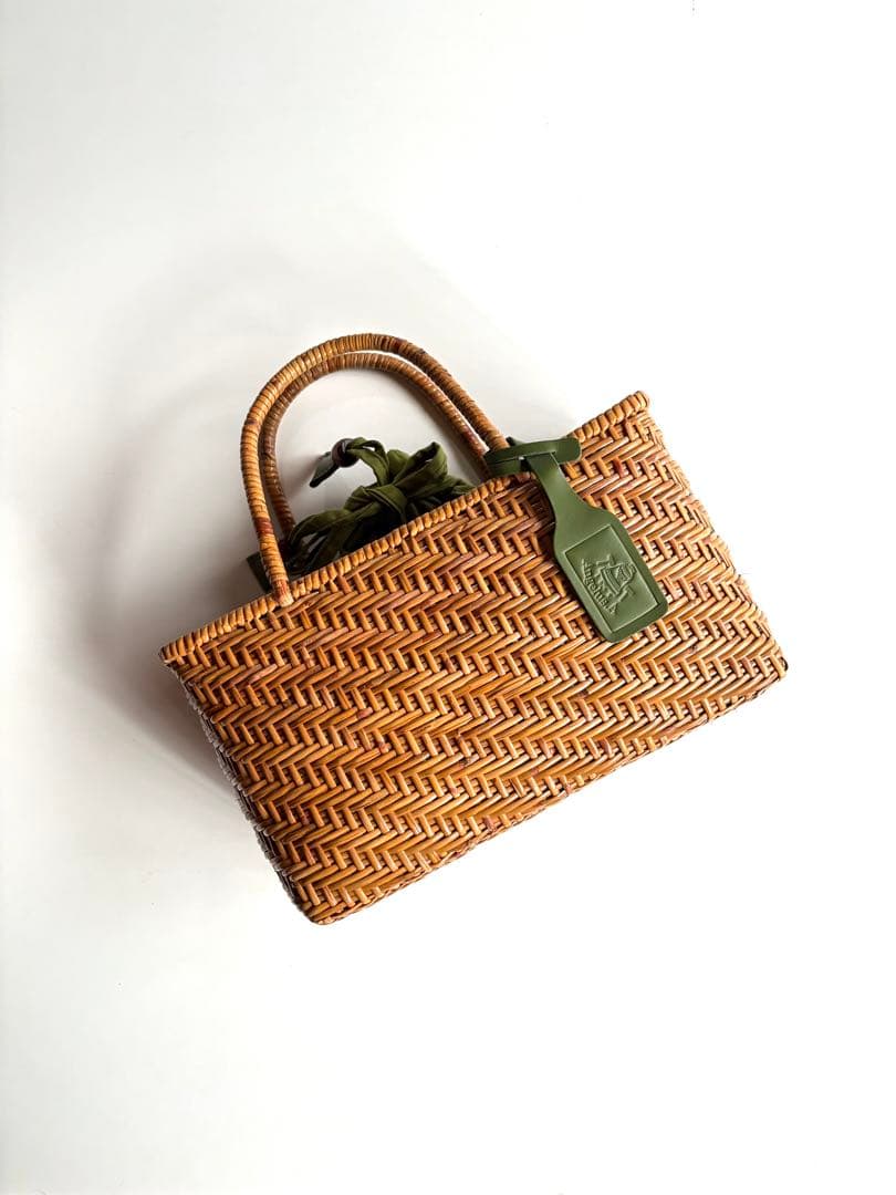 Angelus.A 【25SS/美品】手編みラタン かごバッグ 巾着付き籠 浴衣