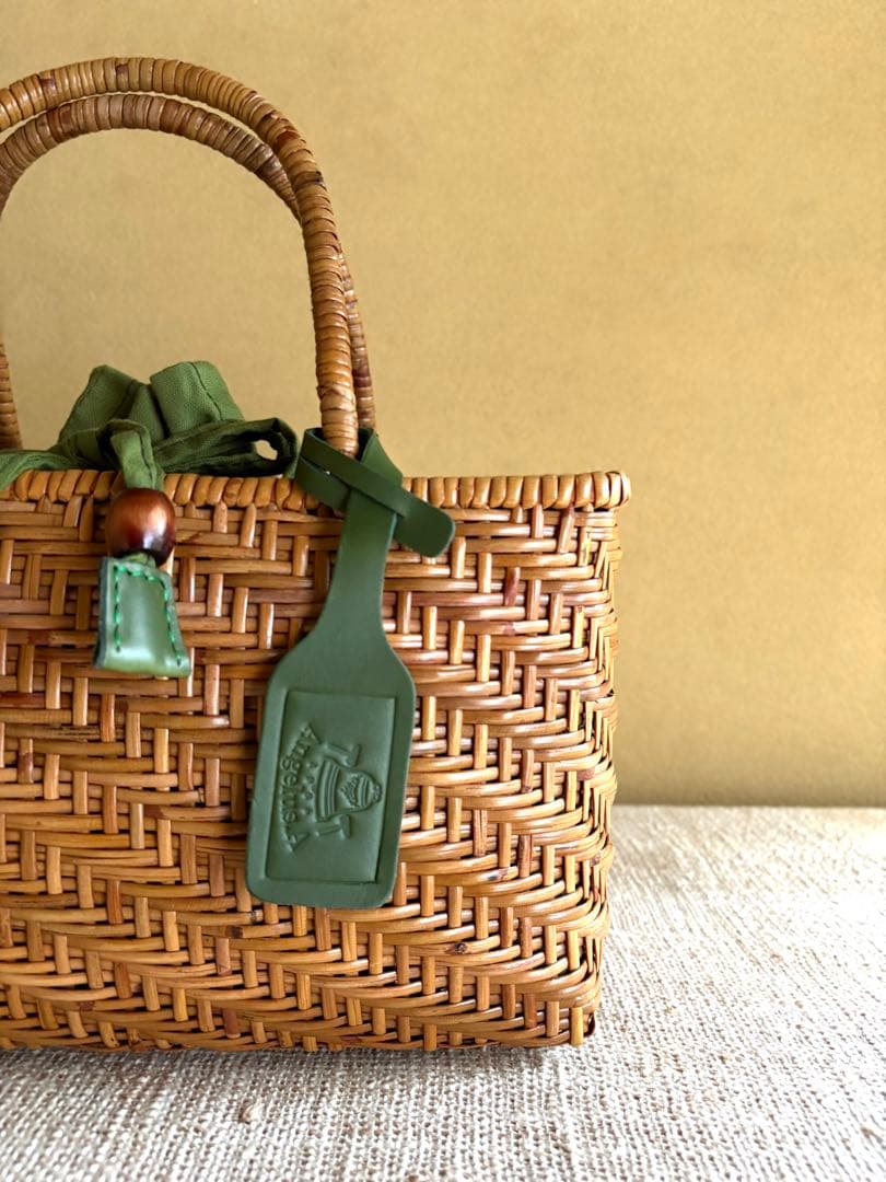 Angelus.A 【25SS/美品】手編みラタン かごバッグ 巾着付き籠 浴衣