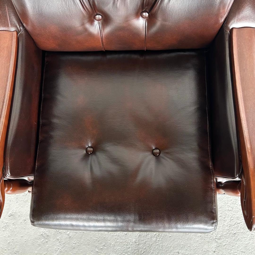 ✦昭和レトロ✦ミッドセンチュリー ラウンジチェア 合皮 × 無垢材装飾 ソファー