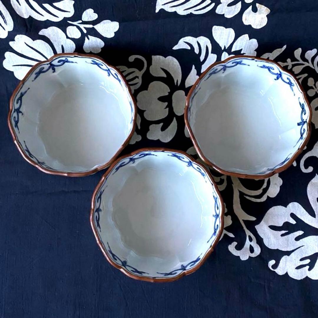 京焼　清水焼　加藤雲泉　黄南京　草花彫輪花六角向付　花唐草　六角鉢　三客組