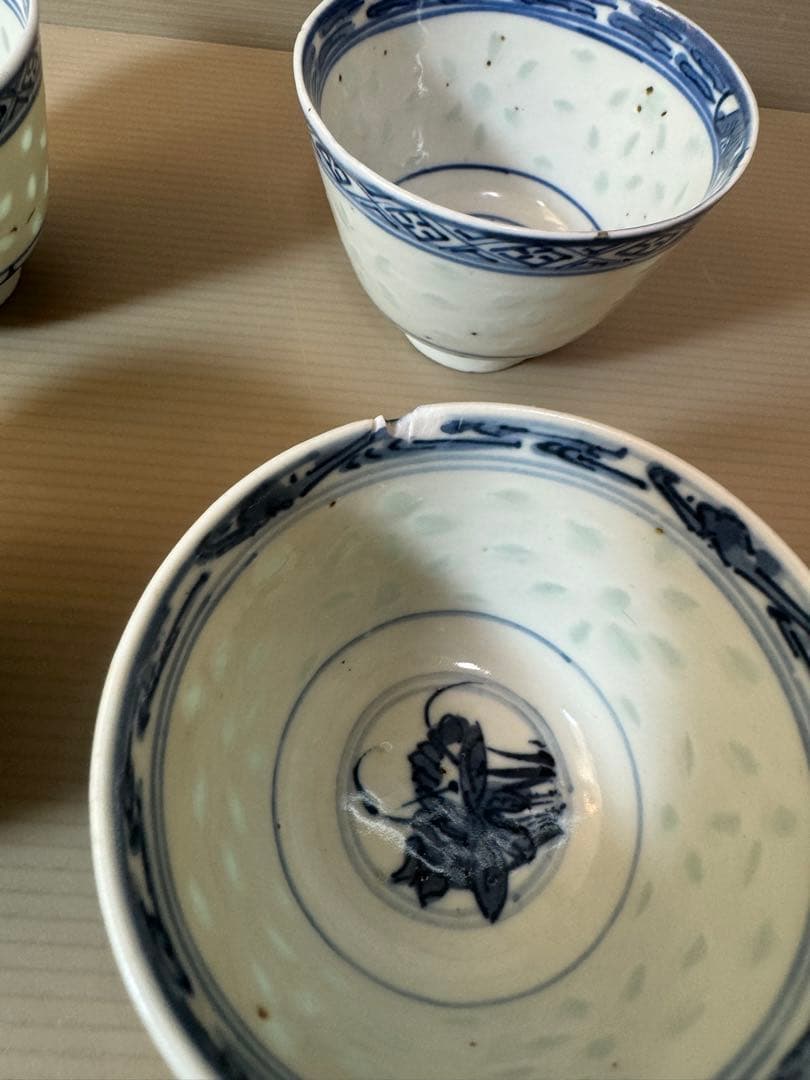 2908 中国骨董　康熙年造銘　蒸茶碗　4客　時代物