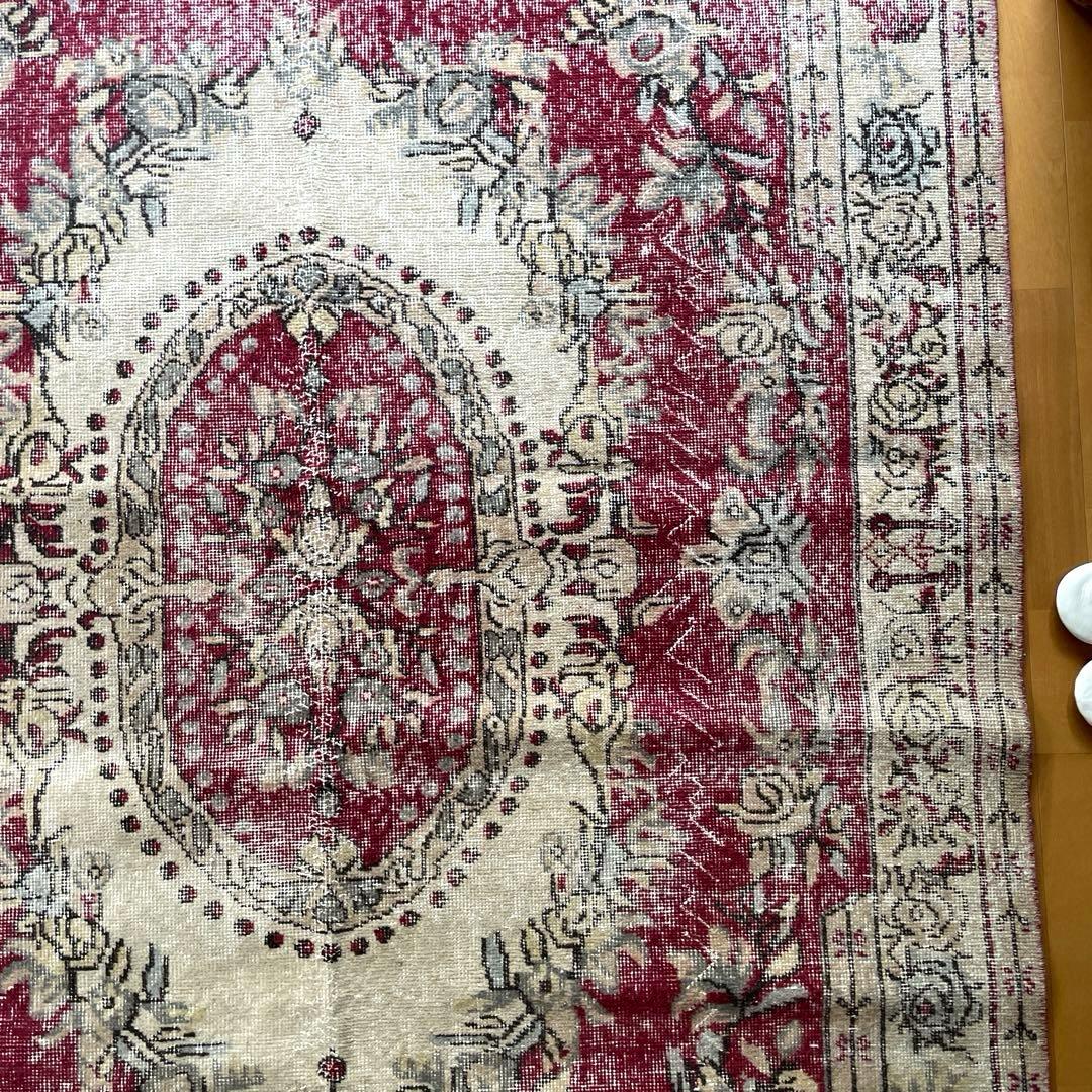 超大判168×290 メダリオン　くすみレッド　ボタニカルトルコヴィンテージラグ