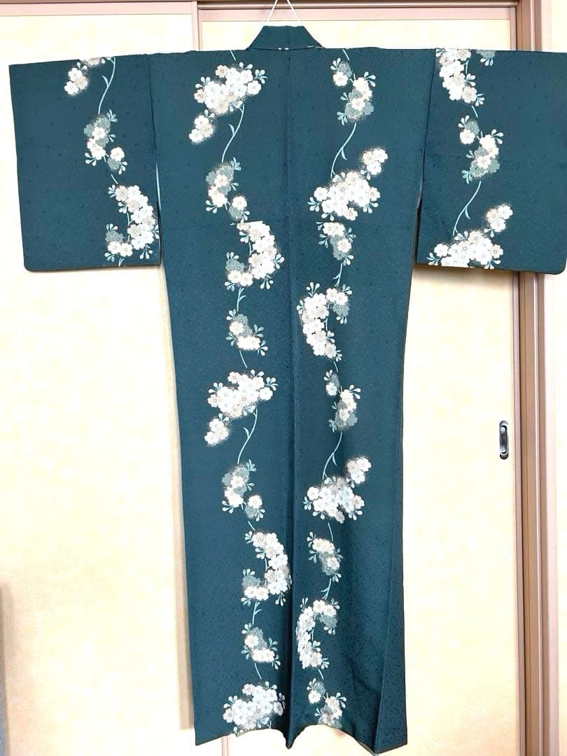 洗える着物　東レシルック　さんび　ポリエステル　小紋　袷　手縫い　桜
