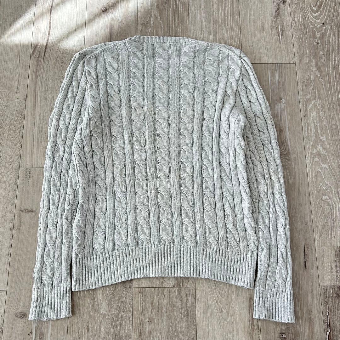 【現行タグ】ポロラルフローレン ケーブルニット セーター 灰色 紺 S