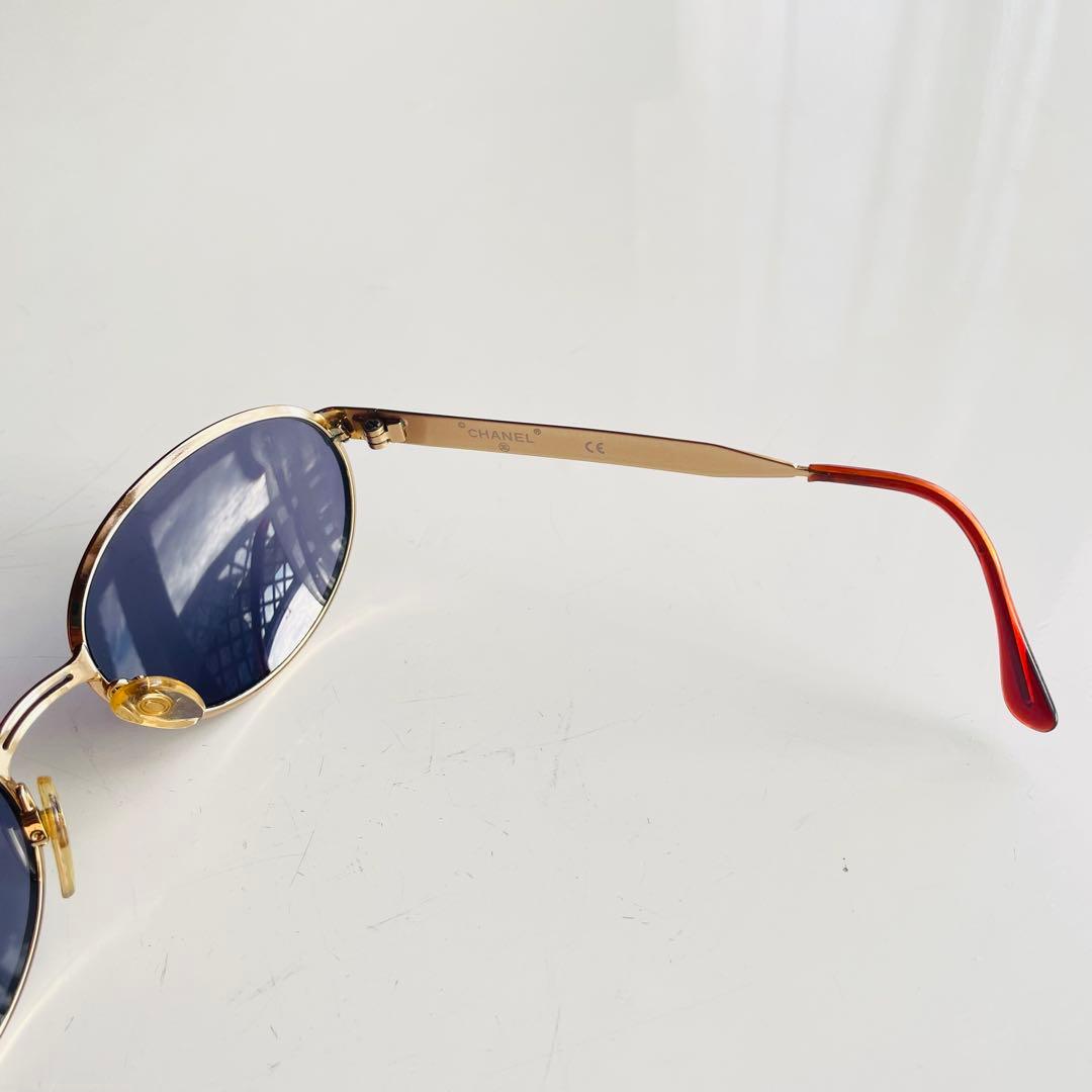 CHANEL シャネル オーバル サングラス ゴールド 度なし ブルーレンズ