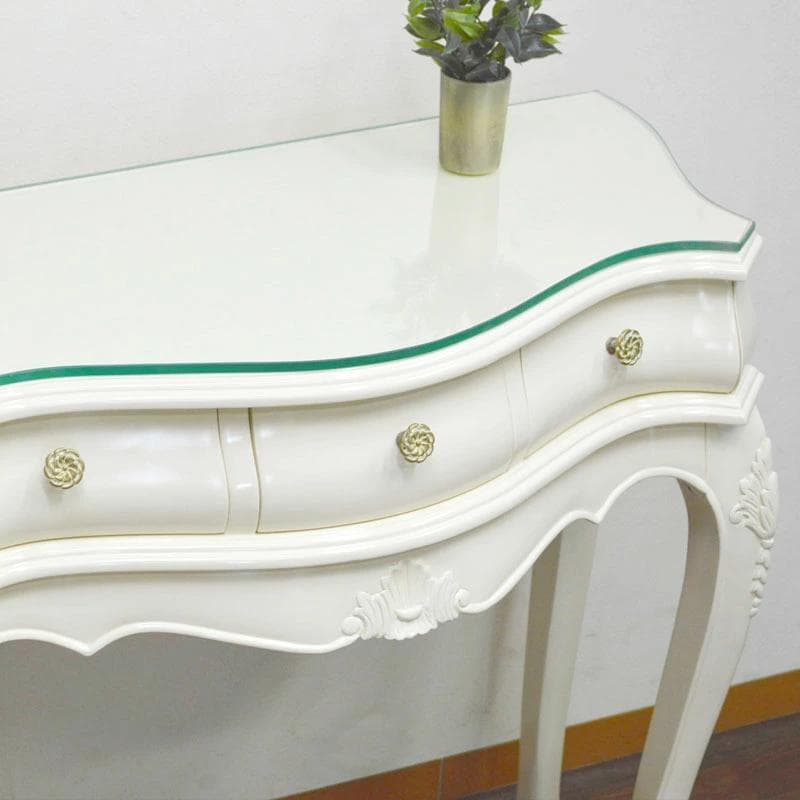 マホガニー コンソール デスク 棚 PCデスク 机 ホワイト サイドボード 飾棚