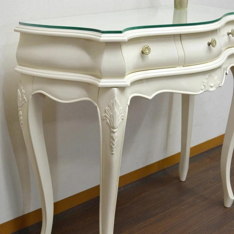 マホガニー コンソール デスク 棚 PCデスク 机 ホワイト サイドボード 飾棚