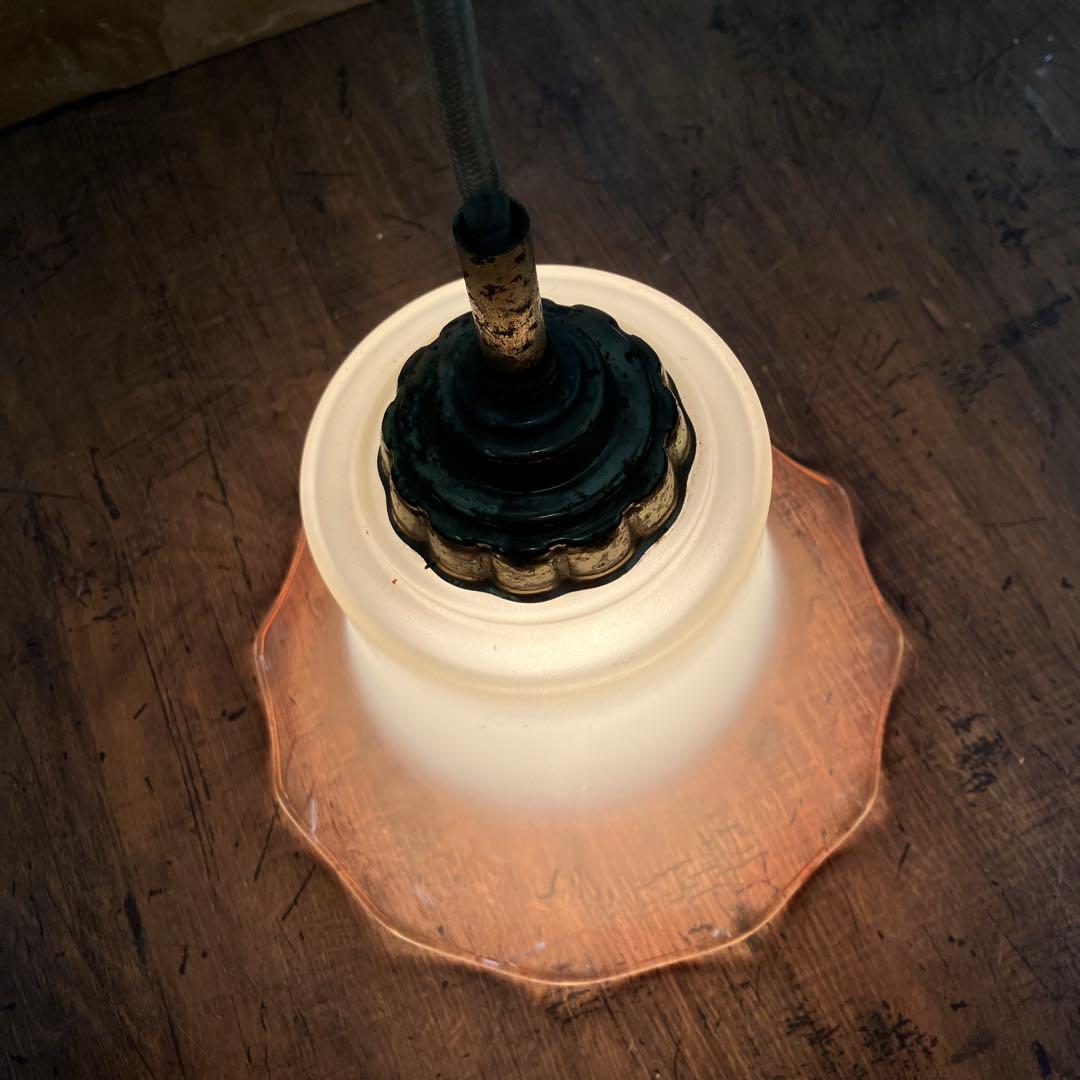 D-2 ⑧ 昭和レトロ フリル型 ガラスシェード ペンダントライト シーリング