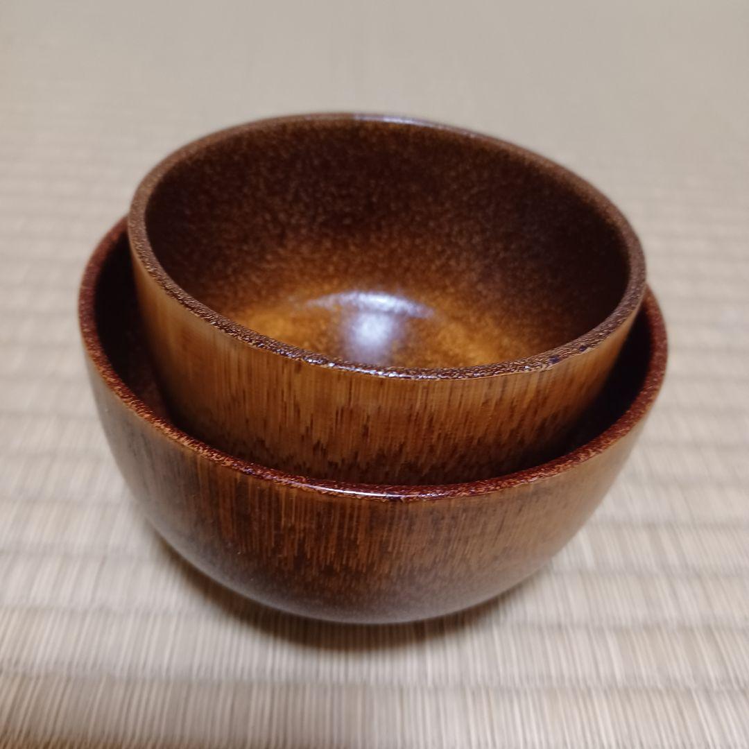 未使用　竹乾漆粉茶椀　重用　茶箱用　拭き漆　茶道具　漆器　漆芸　竹製　⑯