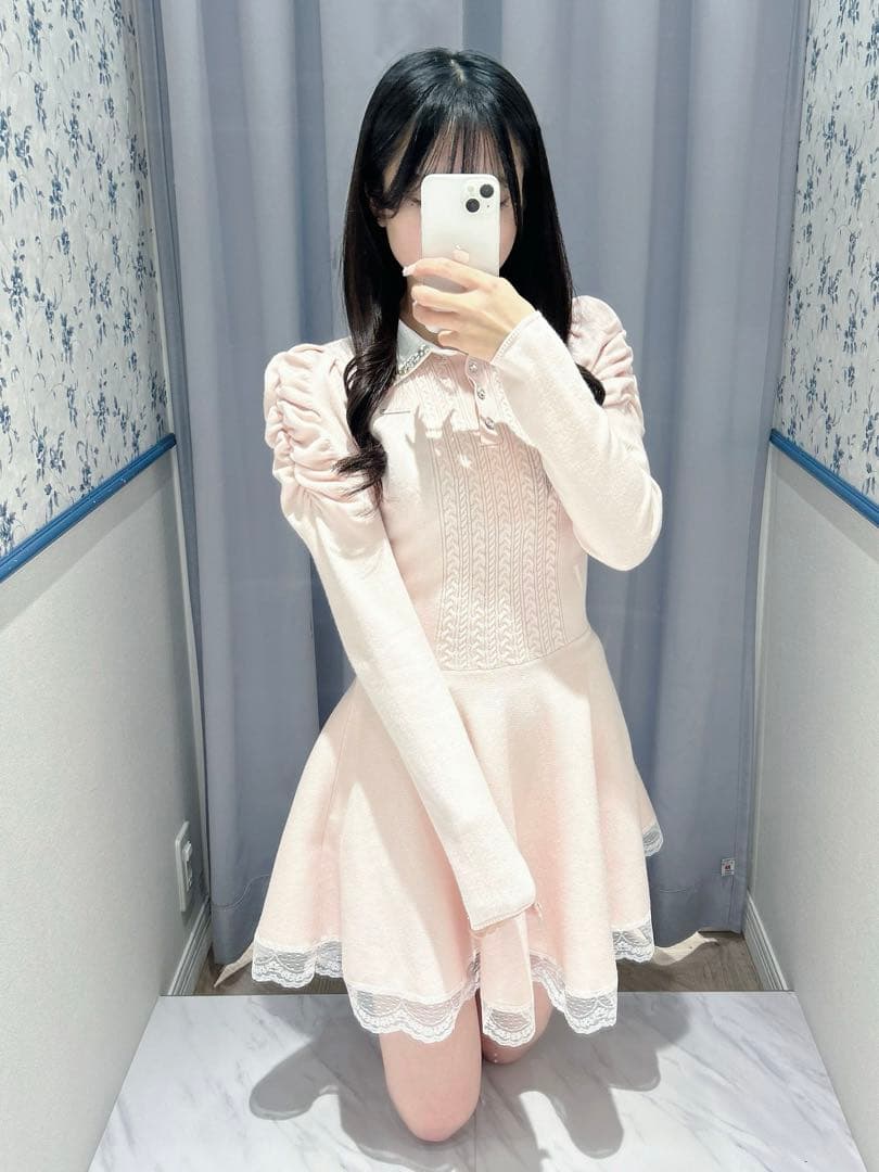 evelyn カラービジューニットミニワンピース